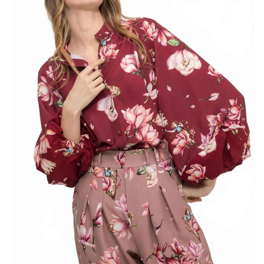 NEW PERA LIMA renata flower pattern blouse in magnbordeux